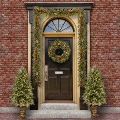 Christmas Central Pre-Lit Frosted Berry Artificial Christmas Wreath, 24-Inch, Clear Lights -Best Christmas Decoration Store dnat frb 24wlo 1 3 98303.1664552839