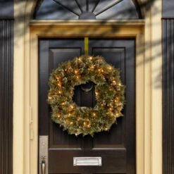 Christmas Central Pre-Lit Frosted Bristle Pine Artificial Christmas Wreath, 24-Inch, White Lights -Best Christmas Decoration Store dnat gb3 300 24w b1 3 46387.1631812641