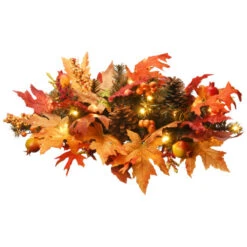 Christmas Central 24" Pre-lit Maple Berries And Cones Artificial Christmas Swag – Warm White LED Lights
