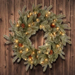 Christmas Central Pre-Lit Frosted Arctic Spruce Artificial Christmas Wreath, 24-Inch, Clear Lights -Best Christmas Decoration Store dnat pefa1 307 24w 1 3 92175.1631812679