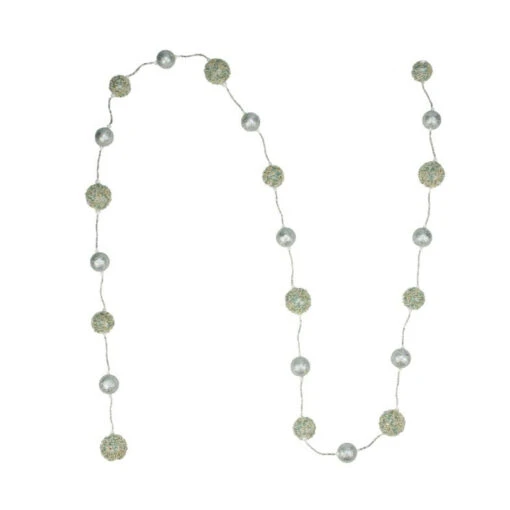 5.75' Silent Luxury Regal Gold, Silver And Teal Green Glitter Beaded Christmas Garland