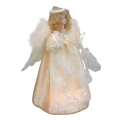 Kurt Adler 12" Lighted Ivory Angel With Halo Christmas Tree Topper - Clear Lights -Best Christmas Decoration Store ksa ul2186 3 75487.1588415457