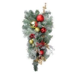 Northlight 24" Red And Gold Flocked Artificial Christmas Teardrop Swag, Unlit