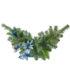 Northlight 24" Regal Peacock Blue And Silver Poinsettia Artificial Christmas Swag - Unlit