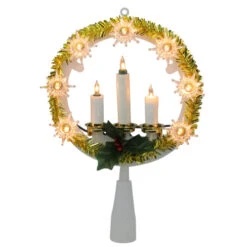 Northlight 8" Lighted Gold Tinsel Wreath With Candle Trio Christmas Tree Topper - Clear Lights