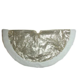 Northlight 47" Gold And White Round High Pile Fleece Border Christmas Tree Skirt