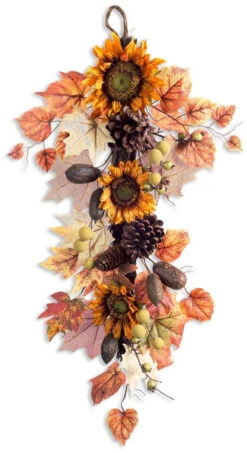 Melrose 32" Orange And Brown Sunflower Fall Foliage Artificial Thanksgiving Swag